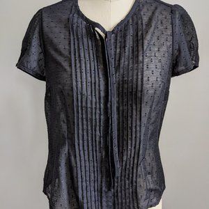 Loft black sheer dotted tie-neck blouse